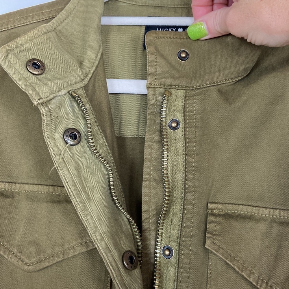 Lucky Brand Utility Jacket Color Army Green Cinch Waist Long Sleeve Coat - Picture 12 of 16